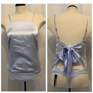 Abercrombie & Fitch blue satin tie back bodysuit. Size S.